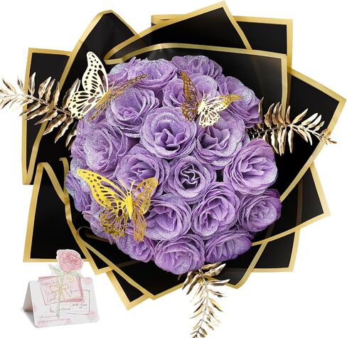 Glitter Roses - Fake Glitter Flowers Bouquet DIY Crafts Eternal Floral with Stems Butterfly Cards for Anniversary Birthday Valentines Engagement - 24 Pack, Dusty Pink in Saudi Arabia