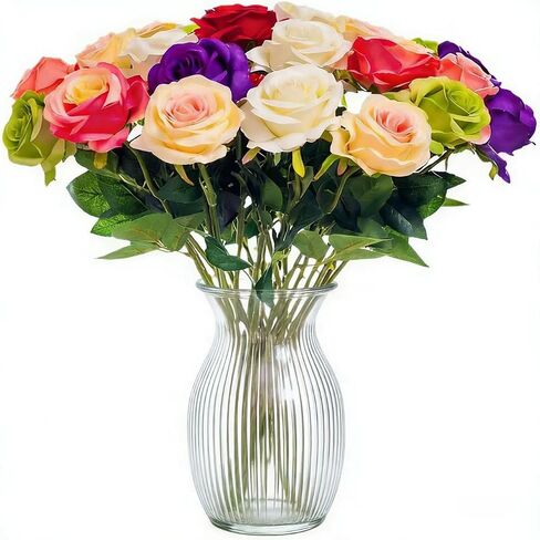 Artificial Flower Roses, 12PCS Real Touch Fake Flowers with Stems, 15" Flannel Roses for Christmas Home Wedding Bathroom Kitchen Decorations(Mix Color) in Saudi Arabia