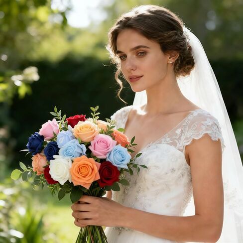 Artificial Flower Roses, 12PCS Real Touch Fake Flowers with Stems, 15" Flannel Roses for Christmas Home Wedding Bathroom Kitchen Decorations(Mix Color) in Saudi Arabia