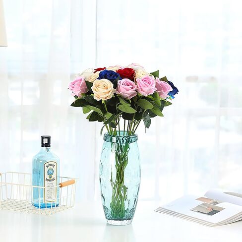 Artificial Flower Roses, 12PCS Real Touch Fake Flowers with Stems, 15" Flannel Roses for Christmas Home Wedding Bathroom Kitchen Decorations(Mix Color) in Saudi Arabia