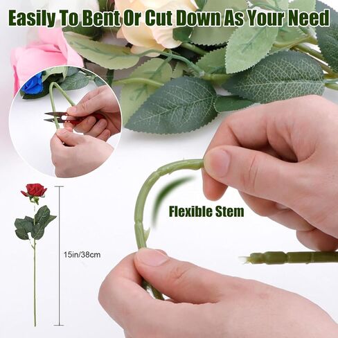 Artificial Flower Roses, 12PCS Real Touch Fake Flowers with Stems, 15" Flannel Roses for Christmas Home Wedding Bathroom Kitchen Decorations(Mix Color) in Saudi Arabia