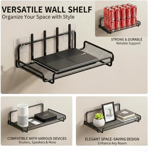 Wall Mount Router Shelf - No Drill WiFi Router & TV Set Top Box Storage Rack | Home Wall Organizer for Bathroom, Office, Living Room in Saudi Arabia