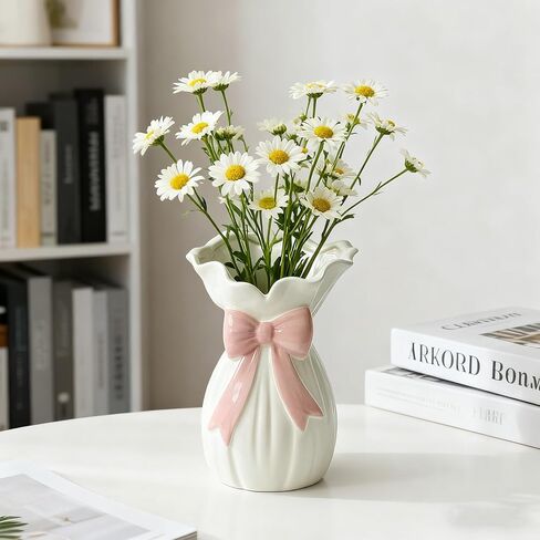 Coquette Pink Ceramic Bow Vase, Flower vase with Bow for Roses Tulips Artificial Flowers, Cute Decor for Bathrooms, Dressers, Windowsills, Home, Christmas C(1pcs) in Saudi Arabia
