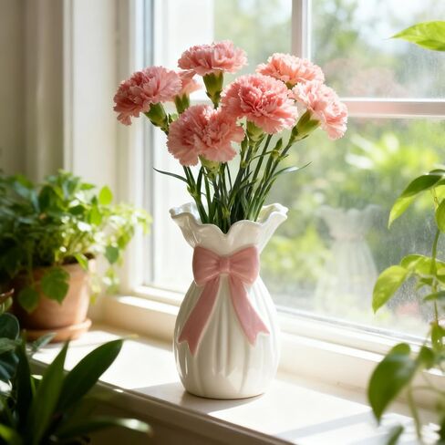 Coquette Pink Ceramic Bow Vase, Flower vase with Bow for Roses Tulips Artificial Flowers, Cute Decor for Bathrooms, Dressers, Windowsills, Home, Christmas C(1pcs) in Saudi Arabia