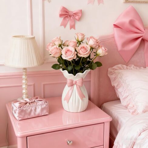 Coquette Pink Ceramic Bow Vase, Flower vase with Bow for Roses Tulips Artificial Flowers, Cute Decor for Bathrooms, Dressers, Windowsills, Home, Christmas C(1pcs) in Saudi Arabia