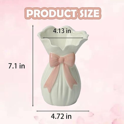 Coquette Pink Ceramic Bow Vase, Flower vase with Bow for Roses Tulips Artificial Flowers, Cute Decor for Bathrooms, Dressers, Windowsills, Home, Christmas C(1pcs) in Saudi Arabia