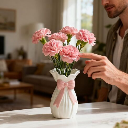 Coquette Pink Ceramic Bow Vase, Flower vase with Bow for Roses Tulips Artificial Flowers, Cute Decor for Bathrooms, Dressers, Windowsills, Home, Christmas C(1pcs) in Saudi Arabia