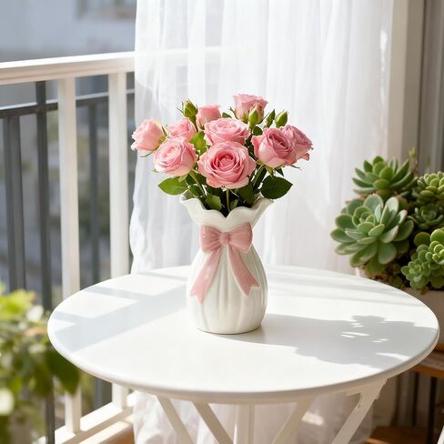 Coquette Pink Ceramic Bow Vase, Flower vase with Bow for Roses Tulips Artificial Flowers, Cute Decor for Bathrooms, Dressers, Windowsills, Home, Christmas C(1pcs) in Saudi Arabia