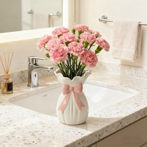 Coquette Pink Ceramic Bow Vase, Flower vase with Bow for Roses Tulips Artificial Flowers, Cute Decor for Bathrooms, Dressers, Windowsills, Home, Christmas C(1pcs) in Saudi Arabia