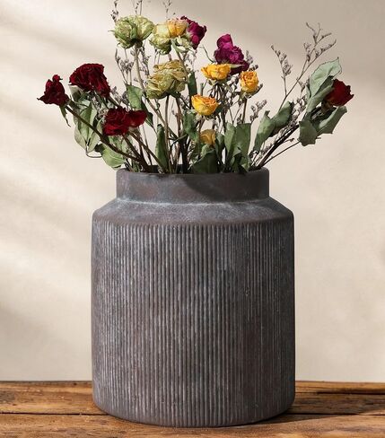 Rustic Vases for Home Decor, 7 in White Vase Ceramic Flowers Vase White Wide Mouth Vase Farmhouse Decorative, Dining Table, Living Room, Shelf, Kitchen, Bedroom in Saudi Arabia
