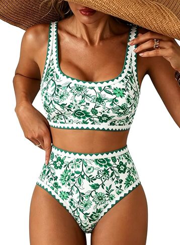 Women's Floral High-Waisted Bikini Set, 2 Piece Swimsuits High Waisted Scoop Bathing Suits in Saudi Arabia