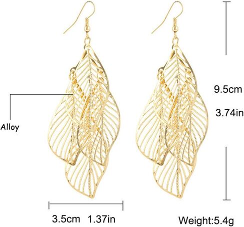 MALOYANVE Bohemian Filigree Leaf Earrings for Women Unique Handmade 14K Gold Plated Leaf Drop Earrings Lightweight Hyopallergenic Leaf Chandelier Dangle Earrings Jewelry Gift in Kuwait
