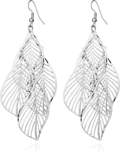 MALOYANVE Bohemian Filigree Leaf Earrings for Women Unique Handmade 14K Gold Plated Leaf Drop Earrings Lightweight Hyopallergenic Leaf Chandelier Dangle Earrings Jewelry Gift in Kuwait