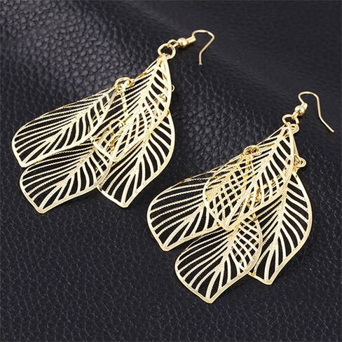 MALOYANVE Bohemian Filigree Leaf Earrings for Women Unique Handmade 14K Gold Plated Leaf Drop Earrings Lightweight Hyopallergenic Leaf Chandelier Dangle Earrings Jewelry Gift in Kuwait