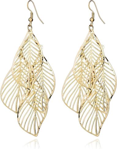 MALOYANVE Bohemian Filigree Leaf Earrings for Women Unique Handmade 14K Gold Plated Leaf Drop Earrings Lightweight Hyopallergenic Leaf Chandelier Dangle Earrings Jewelry Gift in Kuwait
