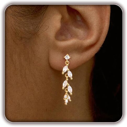 14K Gold Plated Dangle Earrings for Women, Dainty CZ Drop Earrings, Trendy Small Long Dangling Wedding Bridesmaid Jewelry, Silver Plated Cubic Zirconia Cute Earring Hoop Valentine Gifts in Saudi Arabia