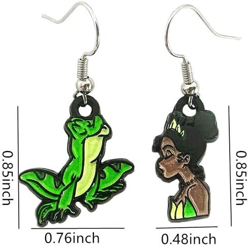 Cute Princess Character Dangle Earrings, Frog Green and Brown, Cartoon Design (Green) in Saudi Arabia