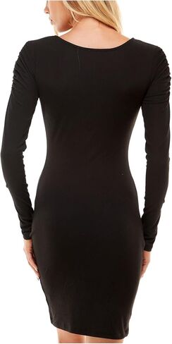 ULTRA FLIRT Womens Body Con Short Dress Black Ribbed Long Sleeve Square Neck Cocktail Solid Juniors S in Kuwait