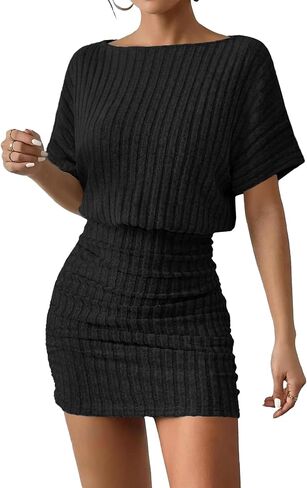 AUXDIO Women Summer Casual Dress 2026 Short Sleeve Sexy Ribbed Knit Party Club Mini Dress in Saudi Arabia