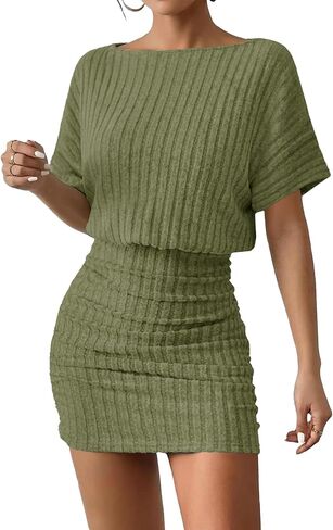 AUXDIO Women Summer Casual Dress 2026 Short Sleeve Sexy Ribbed Knit Party Club Mini Dress in Saudi Arabia