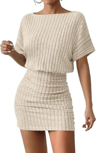 AUXDIO Women Summer Casual Dress 2026 Short Sleeve Sexy Ribbed Knit Party Club Mini Dress in Saudi Arabia