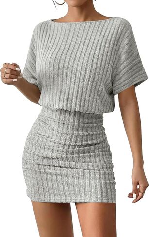 AUXDIO Women Summer Casual Dress 2026 Short Sleeve Sexy Ribbed Knit Party Club Mini Dress in Saudi Arabia