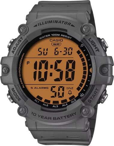 Casio AE-1500WHC Series | Digital Watch | Wide Face Display | 10-Year Battery | 100M Water Resistant | 5 Alarms | Dual Time | LED Backlight | Gray/Orange in Kuwait