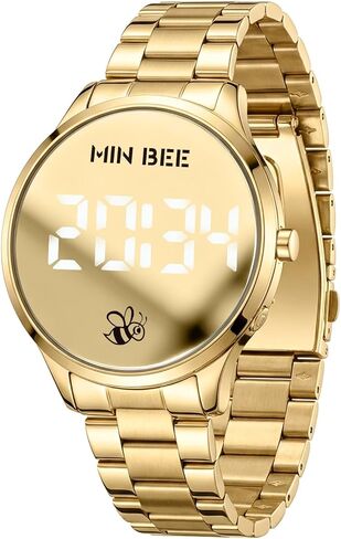 Unisex 40mm Minimalist Digital Watch, Large LED Display 12/24H Format, Stainless Steel Band, 30m Water Resistant, Tool-Free Adjustable for Daily Wear in Kuwait