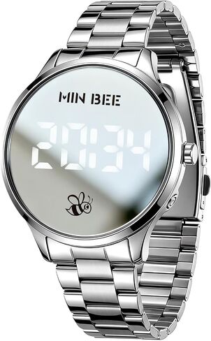 Unisex 40mm Minimalist Digital Watch, Large LED Display 12/24H Format, Stainless Steel Band, 30m Water Resistant, Tool-Free Adjustable for Daily Wear in Kuwait