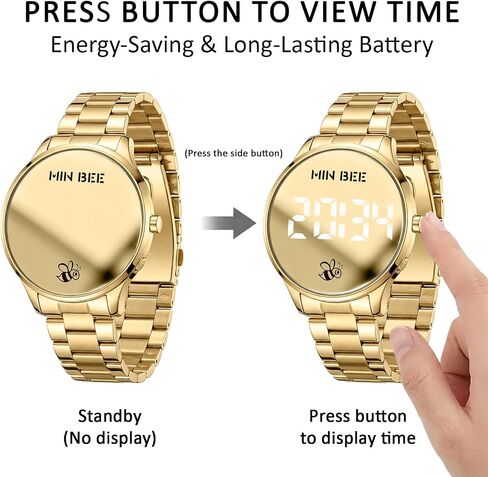 Unisex 40mm Minimalist Digital Watch, Large LED Display 12/24H Format, Stainless Steel Band, 30m Water Resistant, Tool-Free Adjustable for Daily Wear in Kuwait