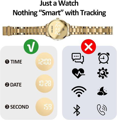 Unisex 40mm Minimalist Digital Watch, Large LED Display 12/24H Format, Stainless Steel Band, 30m Water Resistant, Tool-Free Adjustable for Daily Wear in Kuwait