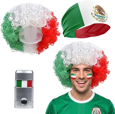 Mexico Soccer Fan Gear Set Mexican Patriotic Costume Accessories for Soccer Game Events in Saudi Arabia