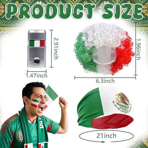 Mexico Soccer Fan Gear Set Mexican Patriotic Costume Accessories for Soccer Game Events in Saudi Arabia
