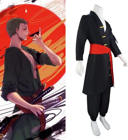 Roronoa Zoro Cosplay Costume BLACK Kimono Cloak Suits Halloween Party Anime Figure Cosplay Uniform Suits in Saudi Arabia