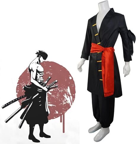 Roronoa Zoro Cosplay Costume BLACK Kimono Cloak Suits Halloween Party Anime Figure Cosplay Uniform Suits in Saudi Arabia