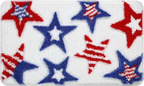 Moutina 3D Red White Blue Stars Bathroom Rugs 17x29 Inch, Soft and Absorbent Tufted 4th of July Rug Non Slip Washable, Patriotic Bathroom Decor Bath Mat Holiday Decorations in Kuwait