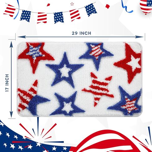 Moutina 3D Red White Blue Stars Bathroom Rugs 17x29 Inch, Soft and Absorbent Tufted 4th of July Rug Non Slip Washable, Patriotic Bathroom Decor Bath Mat Holiday Decorations in Kuwait