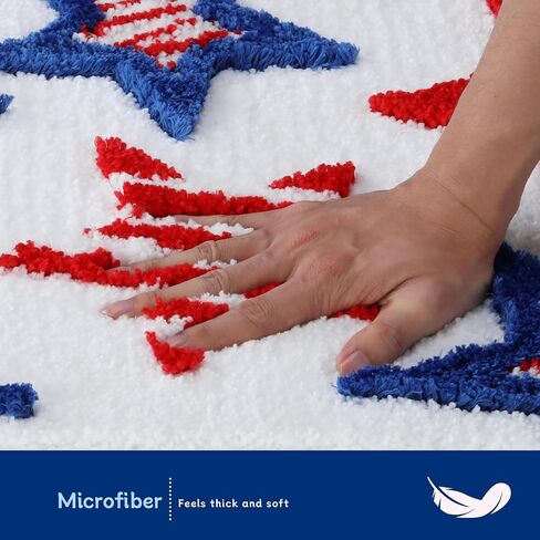 Moutina 3D Red White Blue Stars Bathroom Rugs 17x29 Inch, Soft and Absorbent Tufted 4th of July Rug Non Slip Washable, Patriotic Bathroom Decor Bath Mat Holiday Decorations in Kuwait