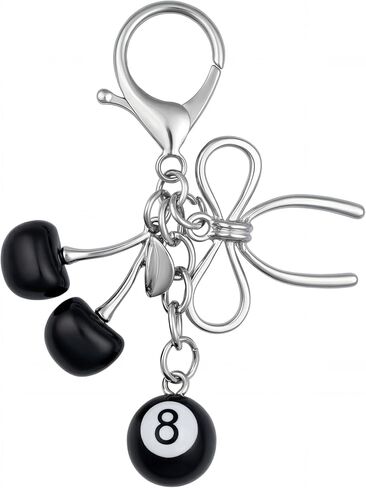 8 Ball Keychain with Dice Black Cherry Bow Cute Y2K Bag Charms Accessories for Women Purse Handbag in Saudi Arabia