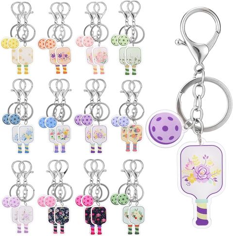 24 Pcs Pickleball Keychain Bulk Pickleball Gifts or Women Funny Aesthetic Acrylic Keychain Team Gifts Sports Accessories Party Favors Decorations for Women Players Sport Lover in Saudi Arabia