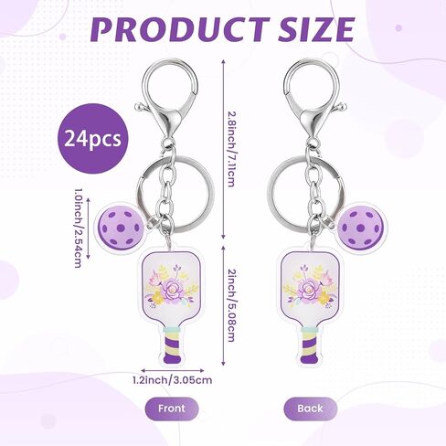 24 Pcs Pickleball Keychain Bulk Pickleball Gifts or Women Funny Aesthetic Acrylic Keychain Team Gifts Sports Accessories Party Favors Decorations for Women Players Sport Lover in Saudi Arabia