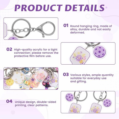 24 Pcs Pickleball Keychain Bulk Pickleball Gifts or Women Funny Aesthetic Acrylic Keychain Team Gifts Sports Accessories Party Favors Decorations for Women Players Sport Lover in Saudi Arabia