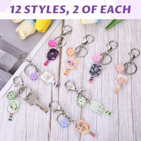 24 Pcs Pickleball Keychain Bulk Pickleball Gifts or Women Funny Aesthetic Acrylic Keychain Team Gifts Sports Accessories Party Favors Decorations for Women Players Sport Lover in Saudi Arabia