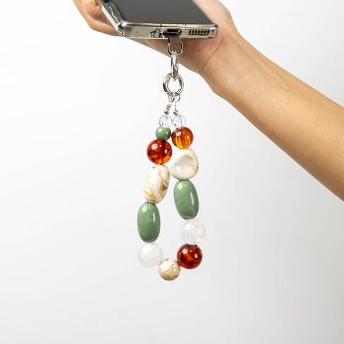 Bloomish Irregular Resin Bead Phone Strap - Handmade Chunky Keychain Wristlet with Stone-Effect Charms - Trendy Cellphone Accessory & Bag Decor in Saudi Arabia