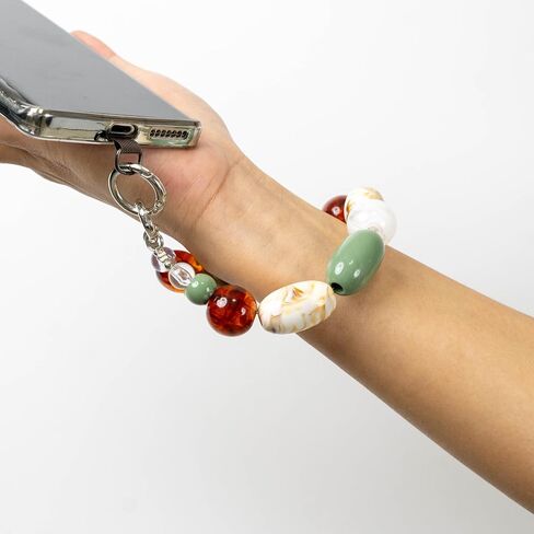 Bloomish Irregular Resin Bead Phone Strap - Handmade Chunky Keychain Wristlet with Stone-Effect Charms - Trendy Cellphone Accessory & Bag Decor in Saudi Arabia