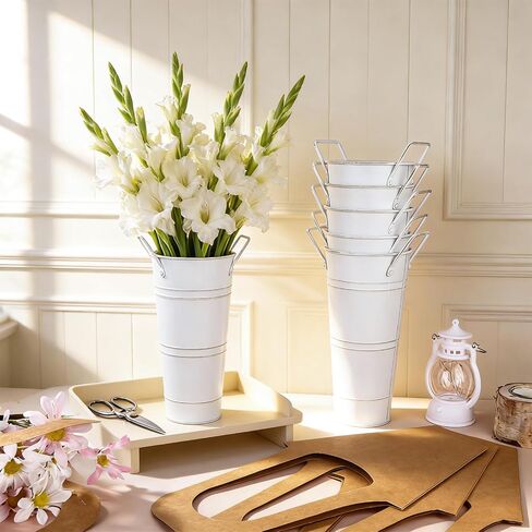 56Pcs Flower Bar Buckets Set 6 Galvanized Flower Bucket 50 Packs Kraft Paper Flowers Gift Bags with Handle Rustic Flower Bucket Vases Metal Vase for Flower Bar Home Garden Wedding Parties Florist Shop in Saudi Arabia