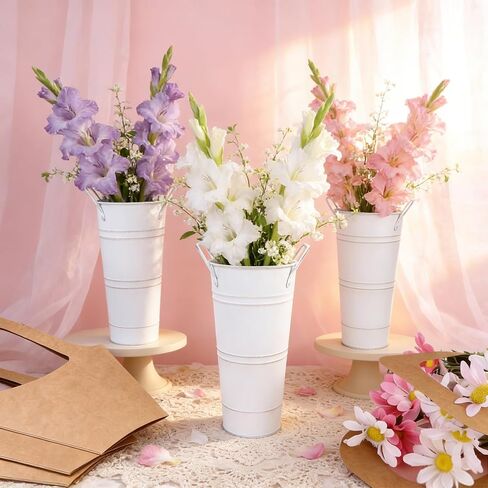 56Pcs Flower Bar Buckets Set 6 Galvanized Flower Bucket 50 Packs Kraft Paper Flowers Gift Bags with Handle Rustic Flower Bucket Vases Metal Vase for Flower Bar Home Garden Wedding Parties Florist Shop in Saudi Arabia