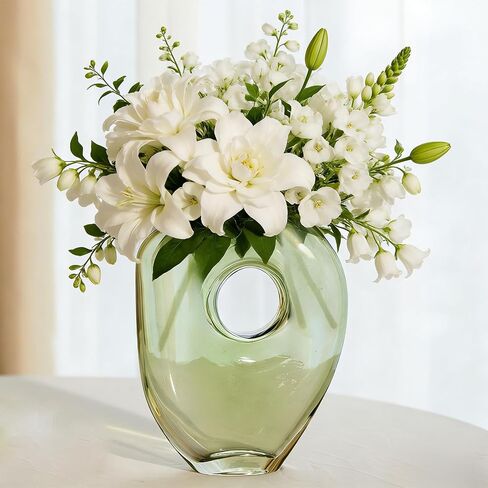 DN DECONATION Flower Vase for Kitchen Home Decor, Amber Hollow Glass Vase for Bouquet, Tall Vases for Flowers Table Centerpiece Dining Room Desk Decor Wedding Tulip Gift for Mom in Saudi Arabia