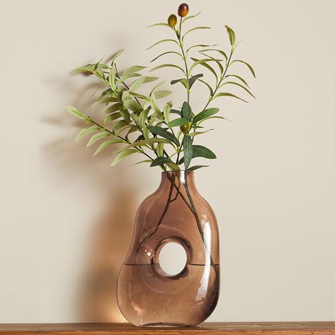 DN DECONATION Flower Vase for Kitchen Home Decor, Amber Hollow Glass Vase for Bouquet, Tall Vases for Flowers Table Centerpiece Dining Room Desk Decor Wedding Tulip Gift for Mom in Saudi Arabia