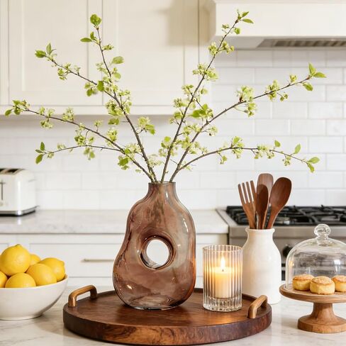 DN DECONATION Flower Vase for Kitchen Home Decor, Amber Hollow Glass Vase for Bouquet, Tall Vases for Flowers Table Centerpiece Dining Room Desk Decor Wedding Tulip Gift for Mom in Saudi Arabia